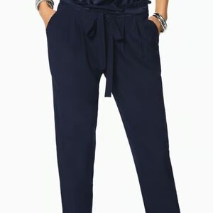 100% Silk NWT Ramy Brook Blue Cropped Ankle Pants with Tie-Waist
